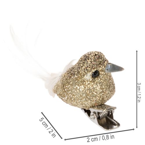 položky Dekoratívny pár holubíc, ozdobné vtáčiky s klipom, zlaté, 5 cm, 4 kusy