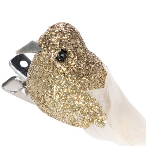 položky Dekoratívny pár holubíc, ozdobné vtáčiky s klipom, zlaté, 5 cm, 4 kusy