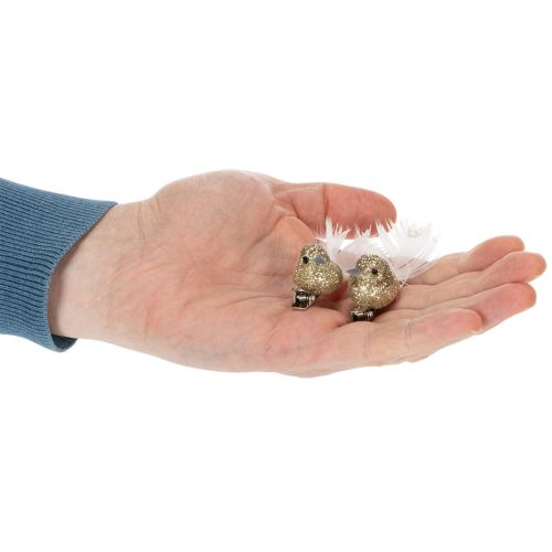 položky Dekoratívny pár holubíc, ozdobné vtáčiky s klipom, zlaté, 5 cm, 4 kusy