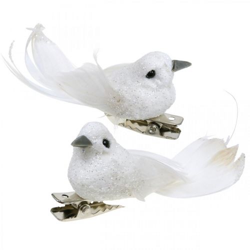 Deco párik holubíc Deco vtáčiky s klipom biely L5cm 4ks
