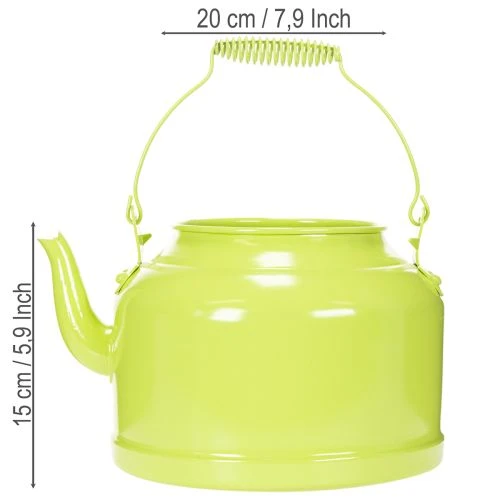Dekoratívna kovová kanvica na čaj, jablkovo zelená - kvetináč - Ø20cm V15cm - všestranná záhradná dekorácia a nápad na darček | Floristik24.sk