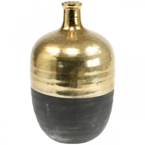 Dekoratívna váza čierna/zlatá keramická váza na kvety Ø18cm H29cm
