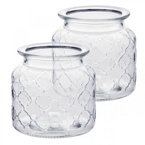 Floristik24 Ozdobný lucernový diamantový vzor, sklenená nádoba, sklenená váza, dekorácia na sviečku 2ks
