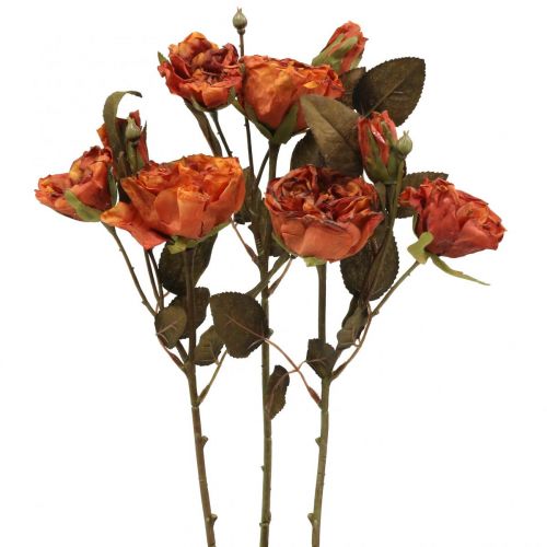 Floristik24 Deco ruža kytica umelé kvety ruža kytica oranžová 45cm 3ks
