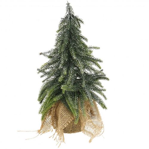 Floristik24 Deco vianočný stromček mini jedľové jutové vrecúško glitrové, zelené 26cm