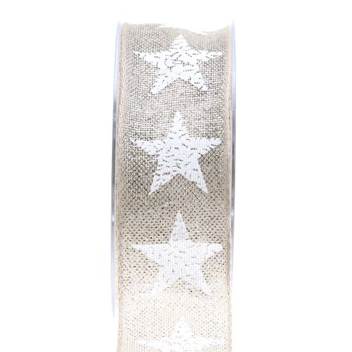 Floristik24 Vianočná stuha so vzorom hviezd prírodná, strieborná 40mm 15m