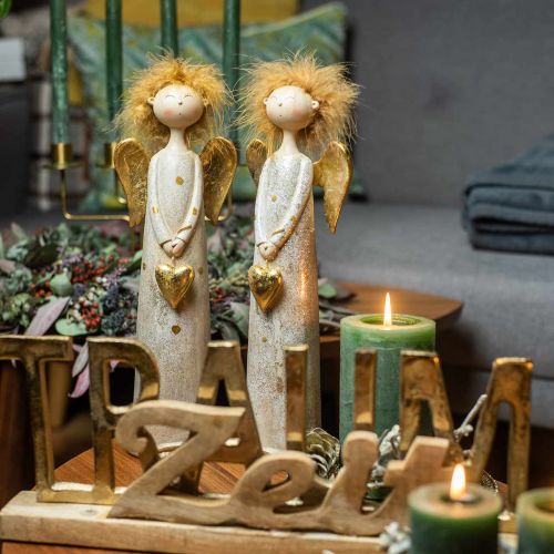 položky Deko figúrka anjelika so srdiečkom zlatý vianočný anjel 11,5×7,5×37cm
