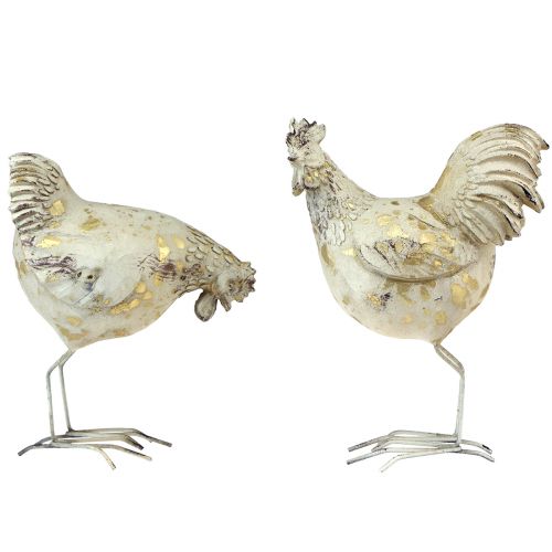 Dekoračné kurčatá Biele zlato Kohút sliepka Vintage L13cm 2ks