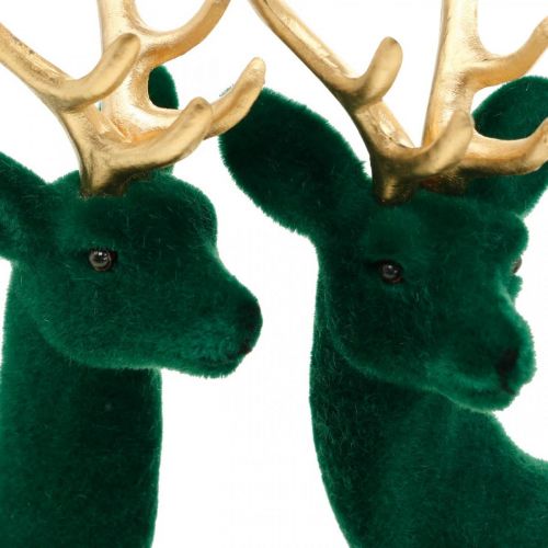položky Deko jeleň zelená a zlatá vianočná dekorácia figúrky jeleňa 20cm 2ks