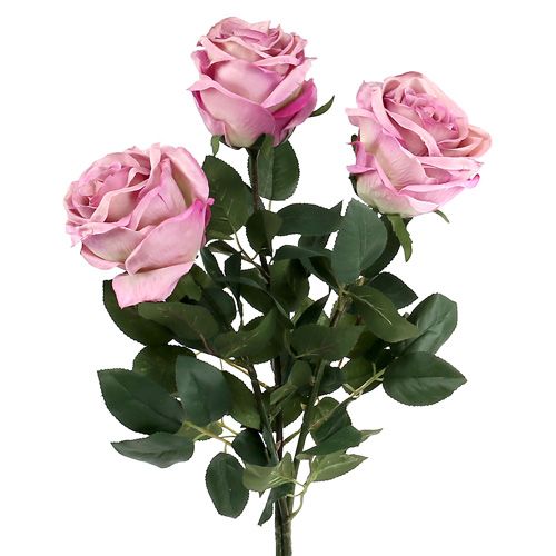 Floristik24 Deco ruža plnená tmavoružová Ø10cm L65cm 3ks