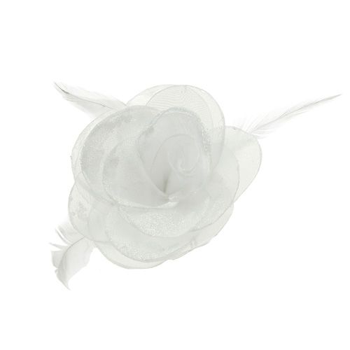 Floristik24 Deko ruža s pierkami na klipe biela 2ks