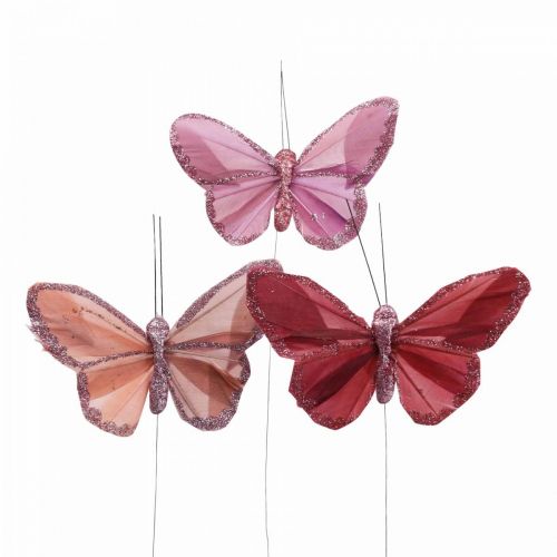 Floristik24 Deco motýlik na drôtenom pierku motýlik ružový 10×6cm 12ks