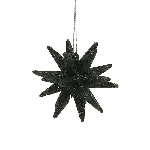 Floristik24 Deco stars black mica 7,5cm 8ks