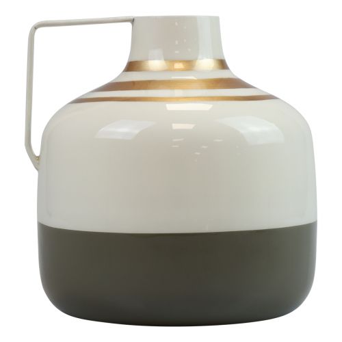 položky Očarujúca kovová dekoratívna váza s uškom, vintage štýl, krémovo-sivá/zlatá, Ø16 cm, V17 cm, na sušené kvety a umelé rastliny