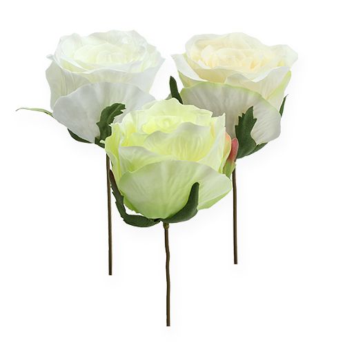 Floristik24 Hlavička ruže na drieku krémová Ø9cm 6ks