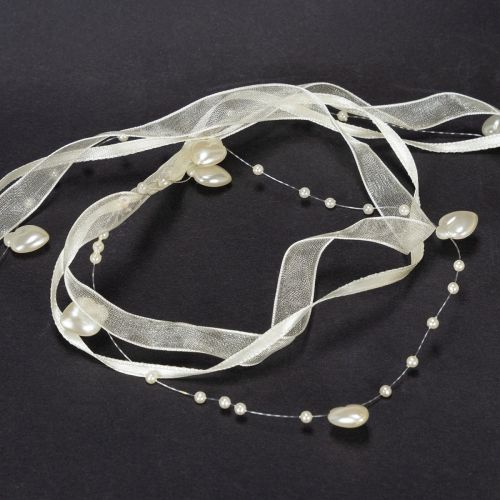 položky Dekoratívna stuha, krémová, srdiečka, perly, svadobná dekorácia, 10 mm, 5 m