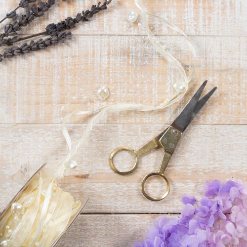 položky Dekoratívna stuha, krémová, srdiečka, perly, svadobná dekorácia, 10 mm, 5 m