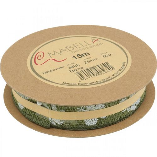 Floristik24 Deko stuha Vianočné šišky darčeková stuha zelená 25mm 15m