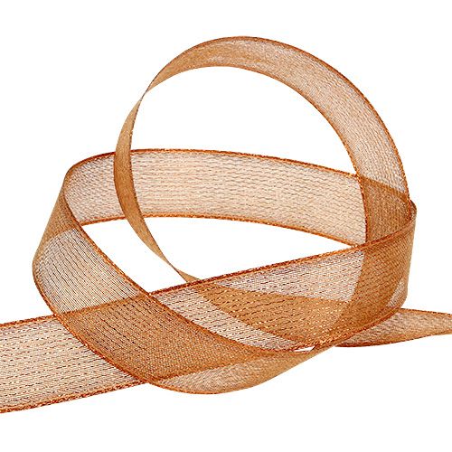 Deko stuha s lurexovými prúžkami medená 25mm 20m | Floristik24.sk