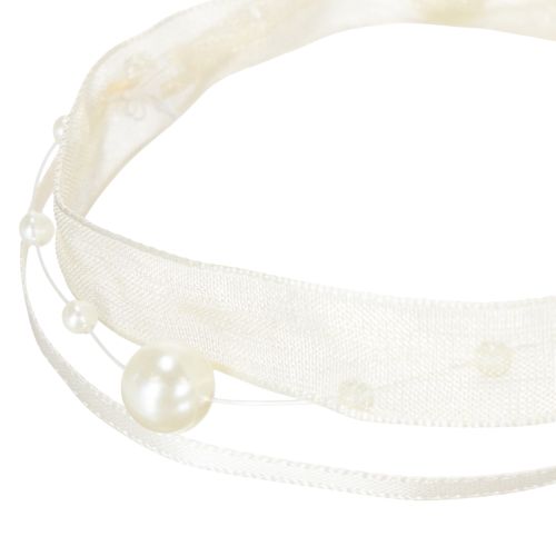 položky Dekoratívna stuha s perlami, krémová, 20 mm, 5 m