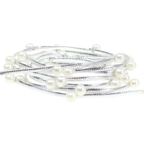 Floristik24 Deko stuha strieborná s perličkami 10mm 8m