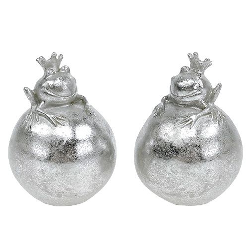 Deco figúrka žabka na guli strieborná 8cm 4ks | Floristik24.sk