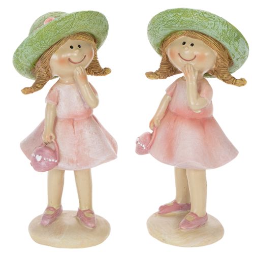 Dekoratívne figúrky dievčat s klobúčikmi, ružové a zelené, 6,5x5,5x14,5cm, 2 kusy kúpiť | Floristik24.sk