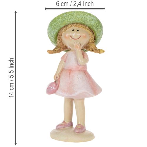 Dekoratívne figúrky dievčat s klobúčikmi, ružové a zelené, 6,5x5,5x14,5cm, 2 kusy | Floristik24.sk