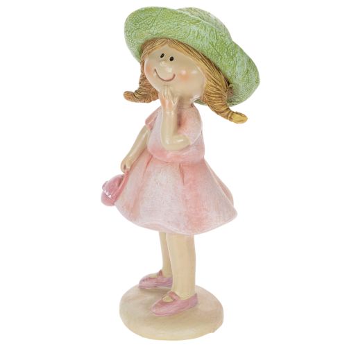 Dekoratívne figúrky dievčat s klobúčikmi, ružové a zelené, 6,5x5,5x14,5cm, 2 kusy | Floristik24.sk