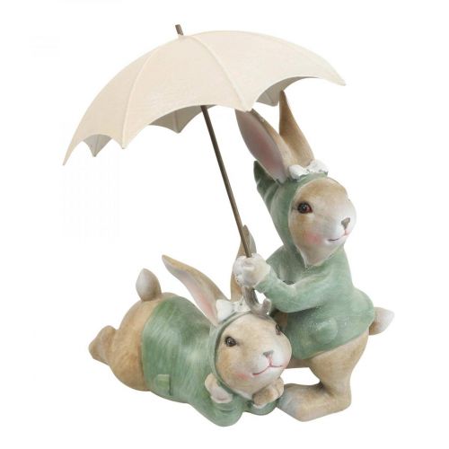 Floristik24 Deco figúrky králik pár Deco králiky s dáždnikom V22cm