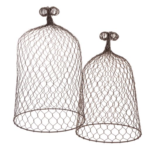Dekoratívny kovový zvonček, lezecká pomôcka, drôtený kryt, hnedý, hrdzavý povrch, V 50/41 cm Ø 30/25 cm, sada 2 ks kúpiť | Floristik24.sk