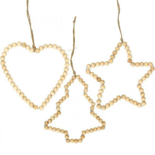 Floristik24 Ozdobné vianočné drevené korálky srdce hviezda strom V13cm 6ks