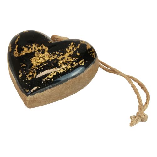 položky Dekoračný vešiak drevené drevené srdiečka dekorácia prírodné čierne zlato 6cm 8 ks