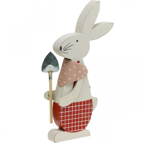 Floristik24 Ozdobný zajačik s lopatkou, zajačik, veľkonočná dekorácia, drevený zajačik, veľkonočný zajačik