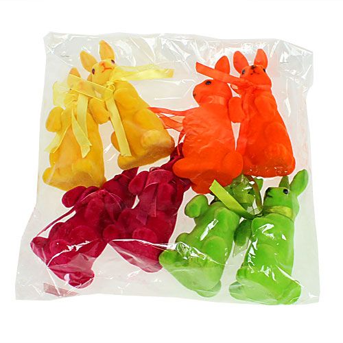 Floristik24 Dekoračný králik sediaci vločkovaný viacfarebný V14,5cm 8ks