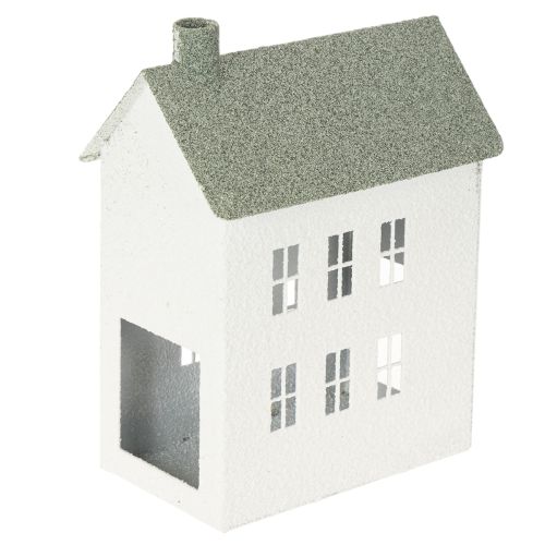 Dekoratívny kovový domček v tvare s oknami a komínom, 22 cm