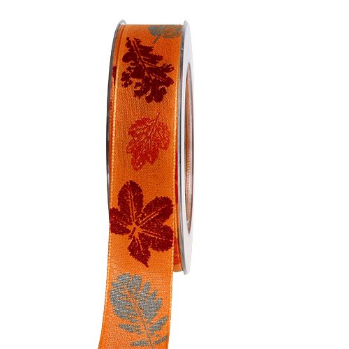 Floristik24 Ozdobná stuha s motívom listov oranžová 25mm 20m