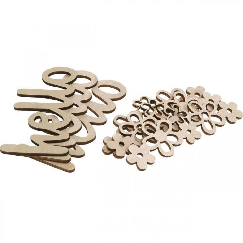 položky Drevená dekorácia kvety &quot;Ahoj&quot; prírodný deko nápis s magnetom 18/19,5cm 6ks