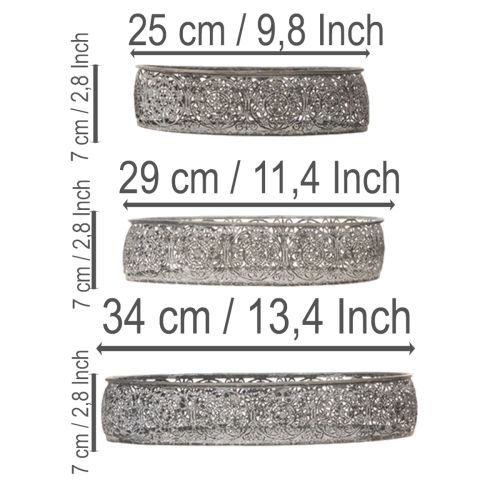 položky Dekoratívna miska kovová oválna so vzorom sivá 25,5/29/34,5 cm sada 3 kusov