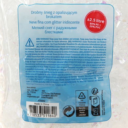 položky Dekoratívny sneh Jemné biele snehové vločky Iridescentné 2,5 l × 2 ks