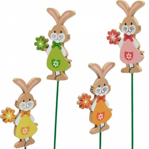 položky Ozdobná zátka Veľkonočný zajačik s kvetinou Veľkonočná dekorácia drevený zajačik na paličke 24 kusov