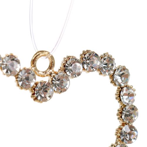 Floristik24 Deko srdiečko zlaté na zavesenie s kamienkami 6ks