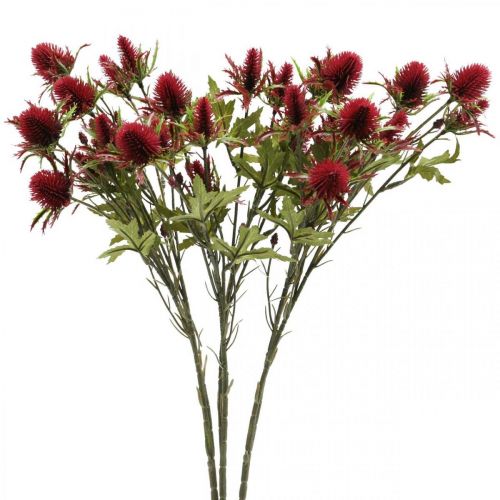 Floristik24 Bodliak Umelý kvet červený bordový 10 hlávok 68cm 3ks
