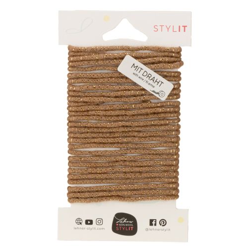 položky Hnedá vlnená šnúrka so zlatou niťou, 5m x 5mm s drôtom, na dekoráciu a tvorenie