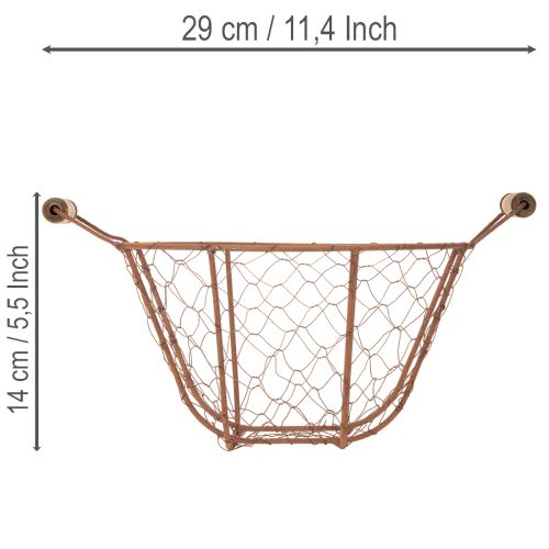 Vintage okrúhly drôtený košík s drevenými rúčkami, kovový košík, hrdzavá úprava, Ø22 cm | Floristik24.sk