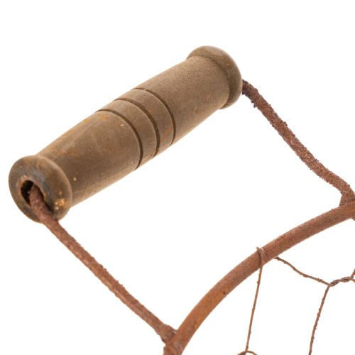 Vintage okrúhly drôtený košík s drevenými rúčkami, kovový košík, hrdzavá úprava, Ø22 cm | Floristik24.sk
