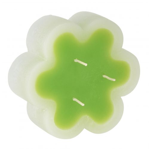 položky Trojknôtová sviečka zelená biela tvar kvet Ø11,5cm V4cm