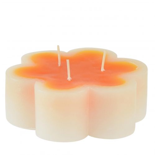 Trojknôtová sviečka biela oranžová v tvare kvetu Ø11,5cm V4cm