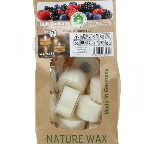 položky Vonné sviečky, čajové sviečky červené bobule, vonné čajové sviečky, voskové sviečky Ø3,8cm V2,3cm biele 18 ks