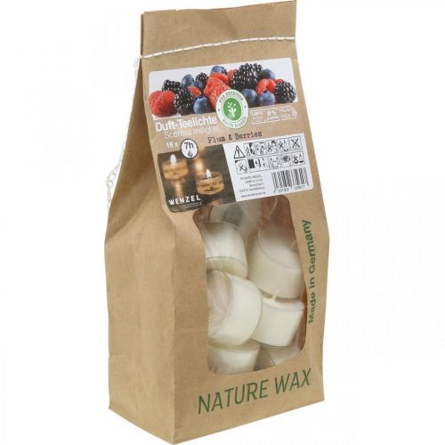 položky Vonné sviečky, čajové sviečky červené bobule, vonné čajové sviečky, voskové sviečky Ø3,8cm V2,3cm biele 18 ks